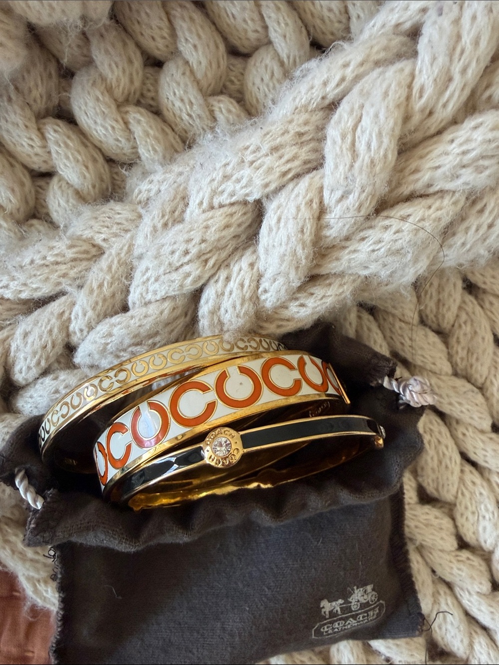 Coach Gold and Orange Enamel Bangle Set - Picture 2 of 7